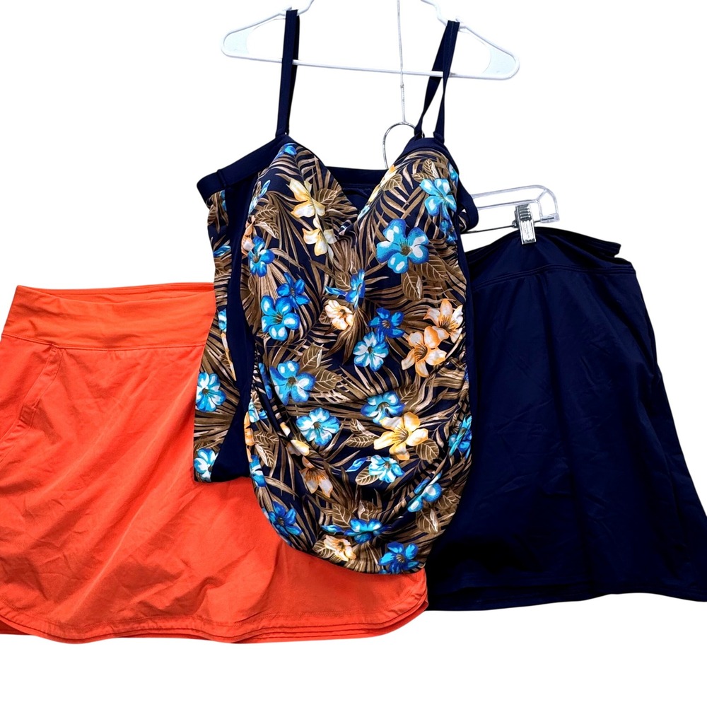 3 Piece Lot Lands' End Tankini Top & 2 Skorts Swimsuit Set Women 16L Floral